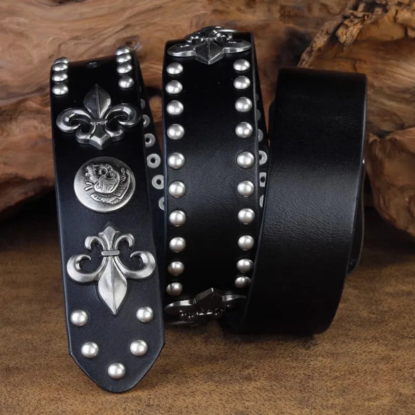 Spades High Rivet Studded Genuine Leather Belt — vista frontale