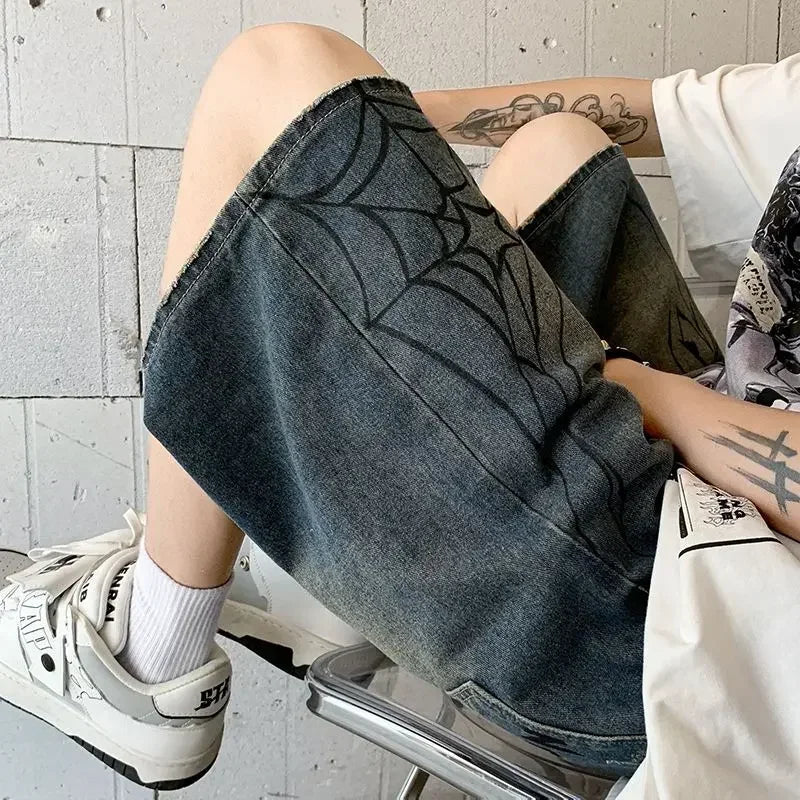 Spider Denim Jean Shorts Jorts — dettaglio