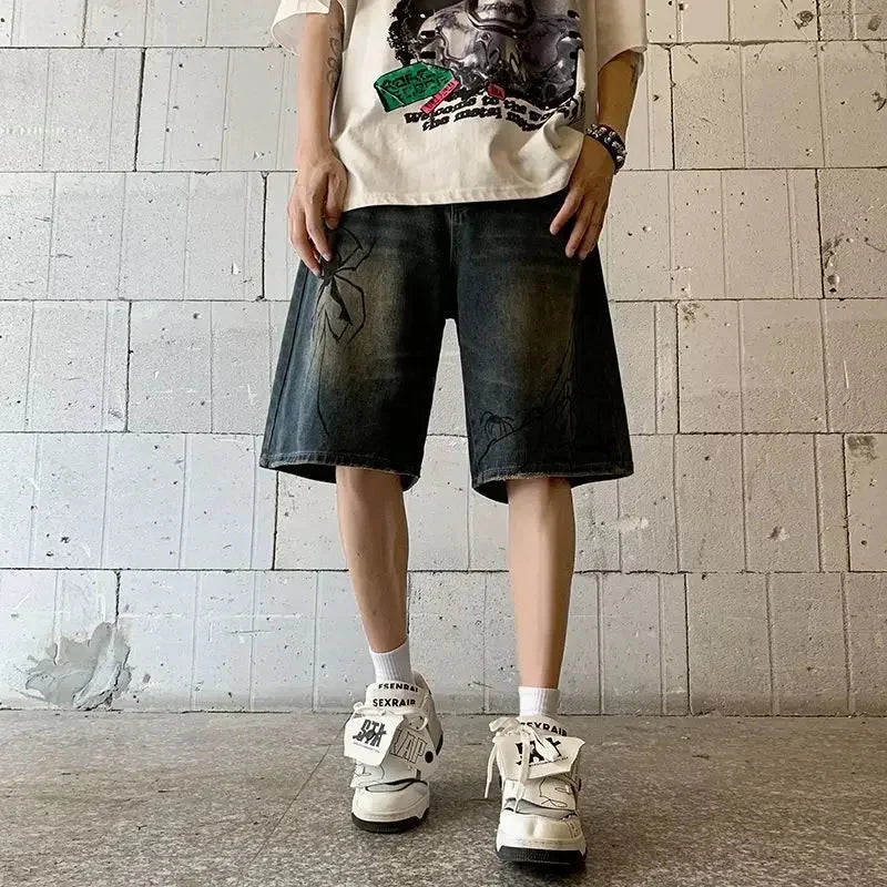 Spider Denim Jean Shorts Jorts — vista posteriore