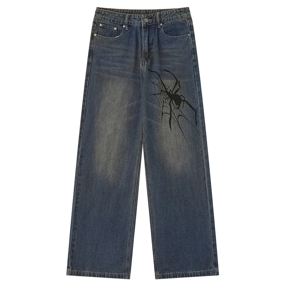 Spider Print Graphic Denim Jeans — vista frontale
