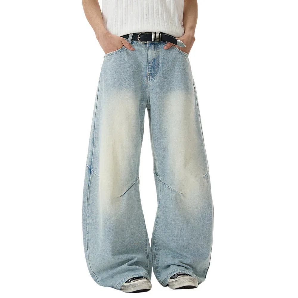 Spliced Light Baggy Denim Curved Barrel Jeans — vista posteriore