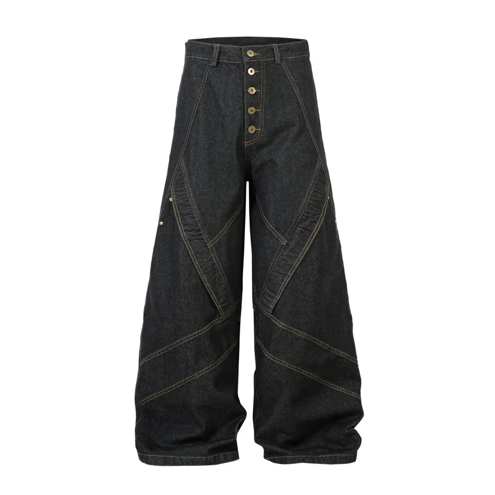 Spliced Patchwork Wide Leg Baggy Jeans — vista laterale
