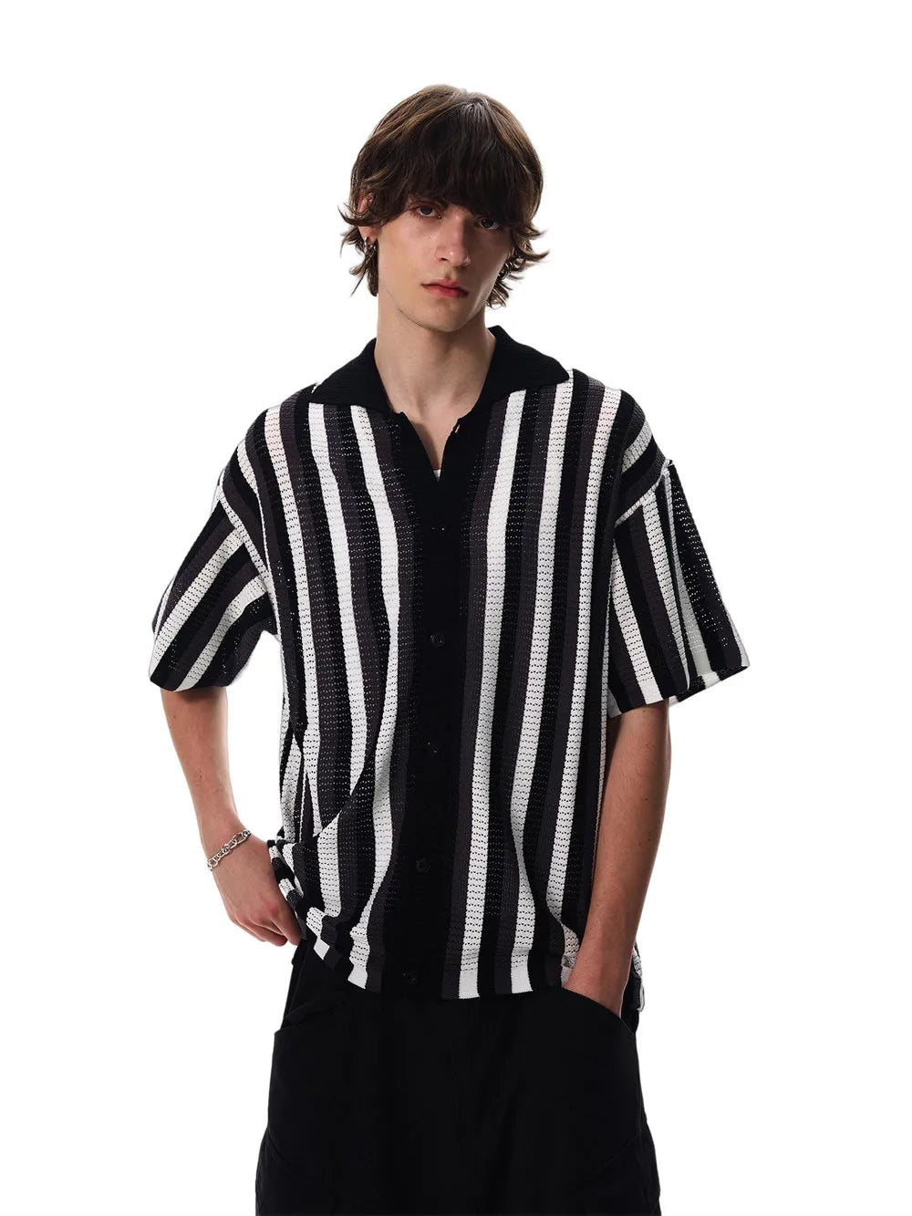 Spliced Striped Knitted Cardigan — dettaglio