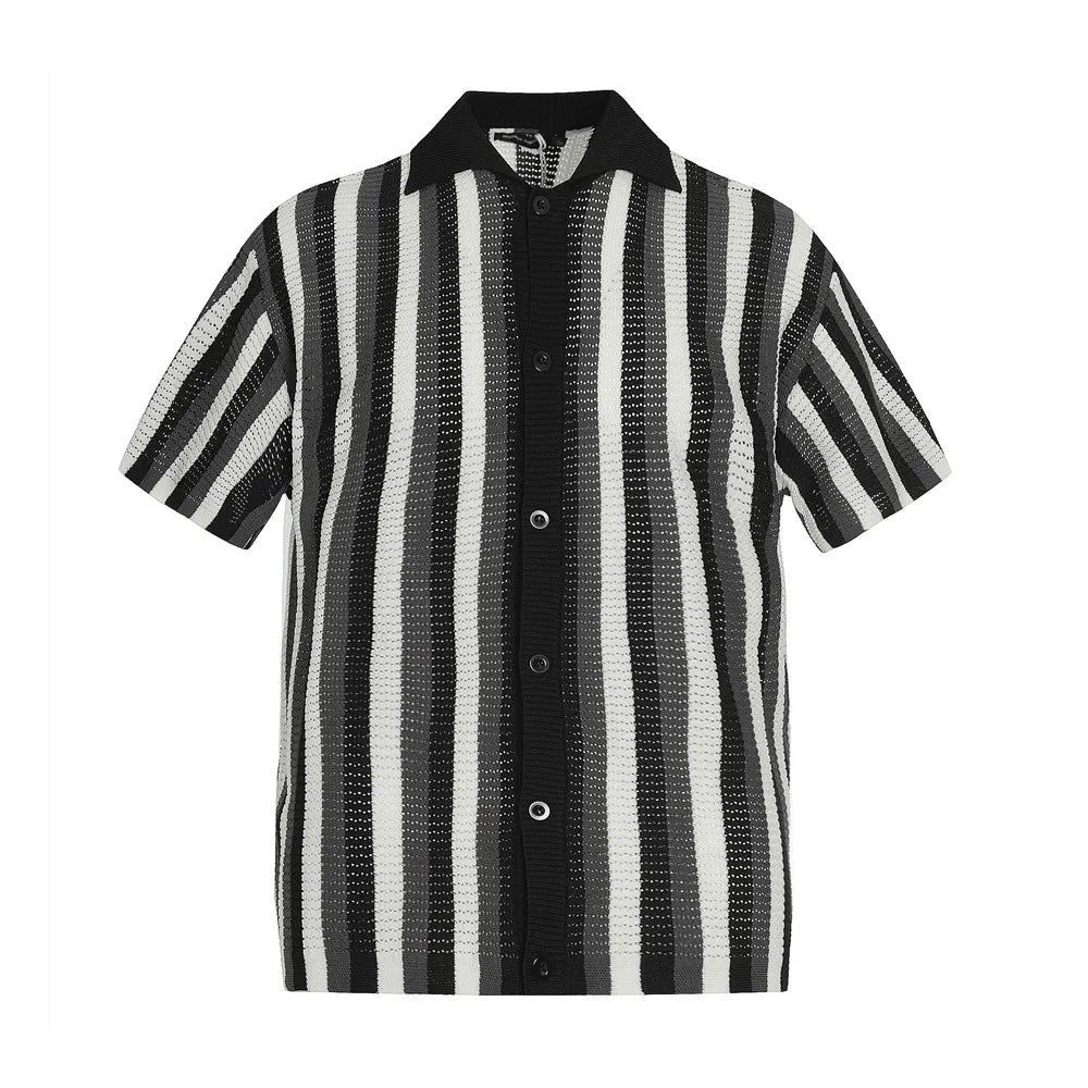 Spliced Striped Knitted Cardigan — vista frontale