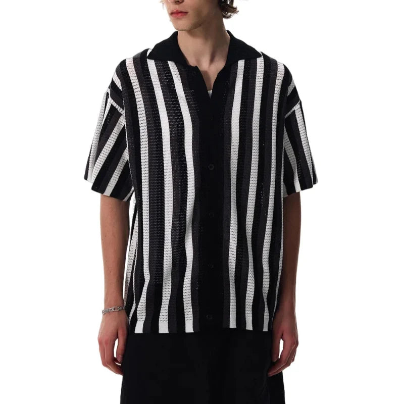 Spliced Striped Knitted Cardigan — vista posteriore