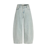Spliced Washed Baggy Denim Curved Barrel Jeans — vista frontale