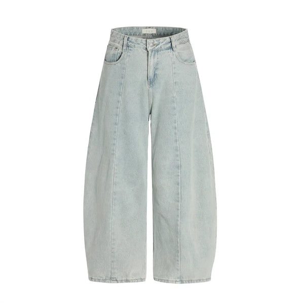 Spliced Washed Baggy Denim Curved Barrel Jeans — vista frontale