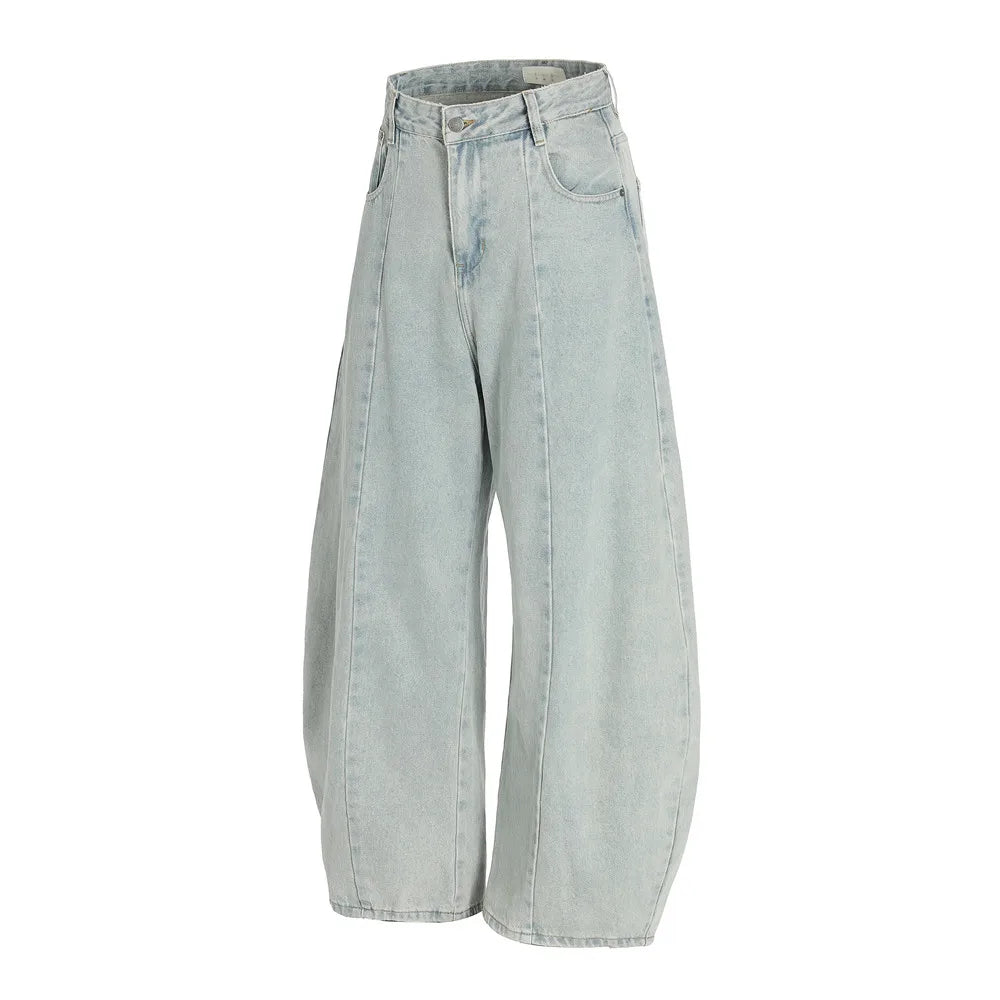 Spliced Washed Baggy Denim Curved Barrel Jeans — vista posteriore
