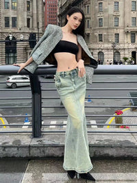 Split Denim Long Mermaid Fishtail Maxi Skirt — in alternativa