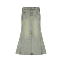 Split Denim Long Mermaid Fishtail Maxi Skirt — vista frontale