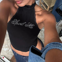 'Spoil Me' Stoned Black Halter Top — in alternativa