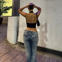 'Spoil Me' Stoned Black Halter Top — vista laterale