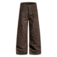 Square Rhinestone Wide Leg Jeans — vista frontale