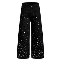 Square Rhinestone Wide Leg Jeans — vista posteriore