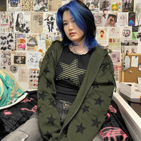 Star Collage Print Full Zip Up Hoodie — dettaglio