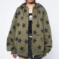 Star Collage Print Full Zip Up Hoodie — vista frontale