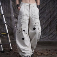 Star Graphic Print Distressed Cargo Denim Jeans — vista laterale
