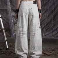 Star Graphic Print Distressed Cargo Denim Jeans — dettaglio del tessuto