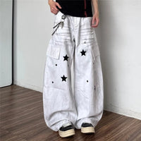 Star Graphic Print Distressed Cargo Denim Jeans — vista posteriore