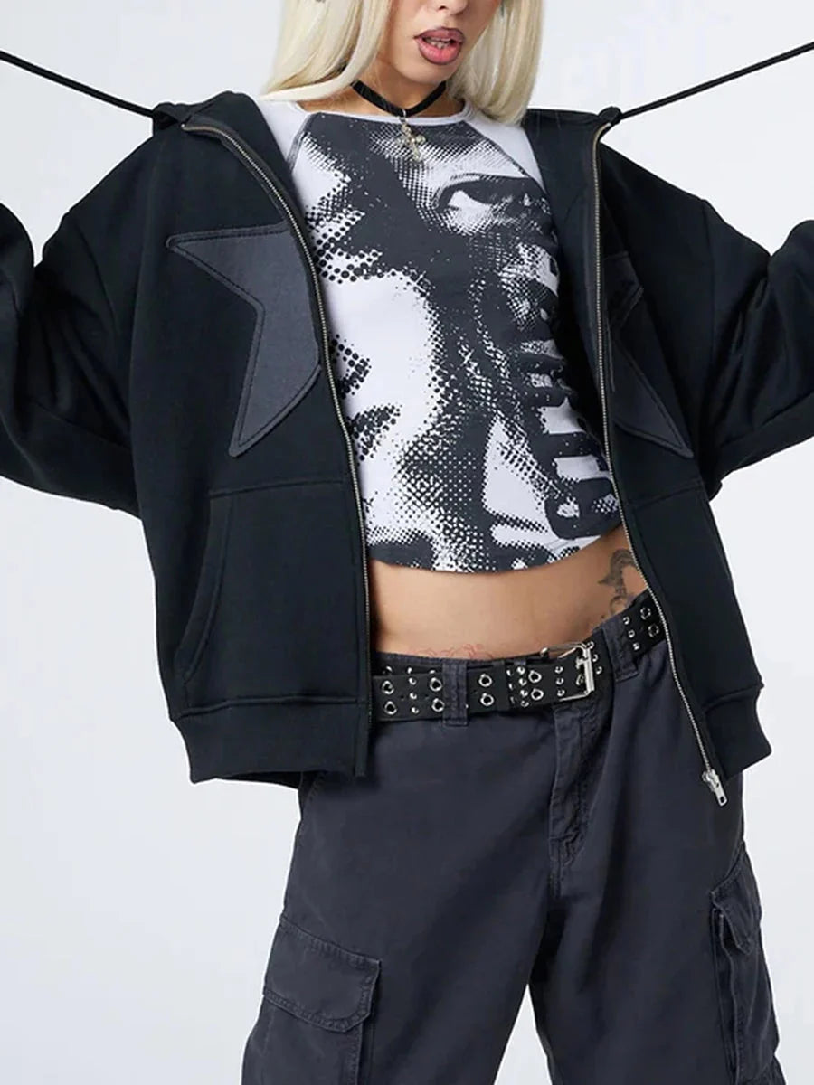 Star Print Baggy Hoodie — dettaglio del tessuto