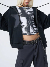 Star Print Baggy Hoodie — dettaglio del tessuto