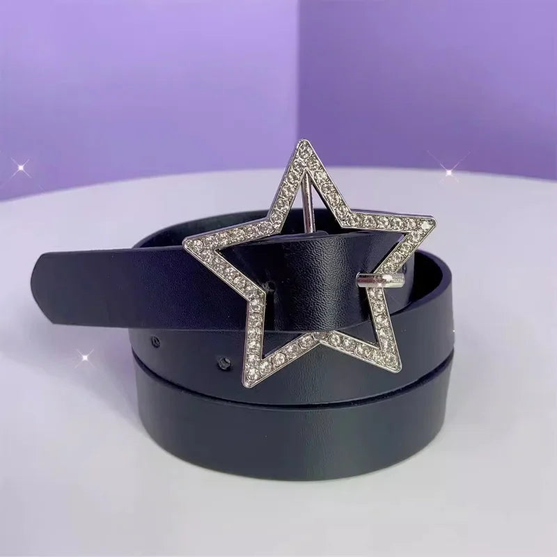Star Sparkle Buckle Faux Leather Belt — vista laterale