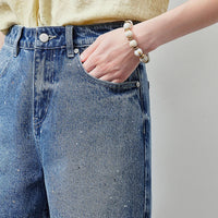 Starry Sparkle Rhinestone Denim Shorts Jorts — dettaglio