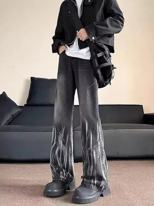 Sticks Washed Denim Black Flared Jeans — vista frontale