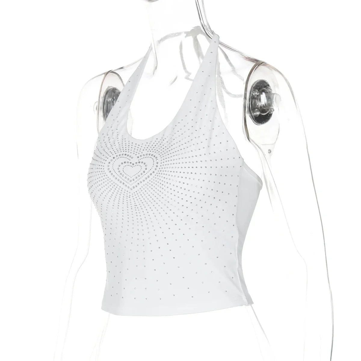 Stoned Heart White Backless Halter Top — vista laterale