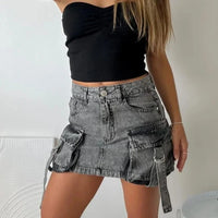 Strappy Denim Cargo Mini Skirt — dettaglio