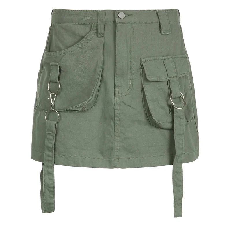 Strappy Green Cargo Mini Skirt — vista frontale
