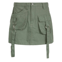 Strappy Green Cargo Mini Skirt — vista frontale