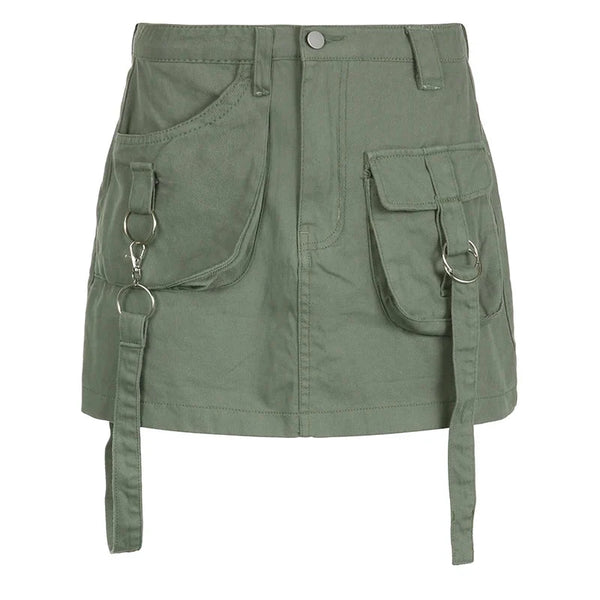 Strappy Green Cargo Mini Skirt — vista frontale