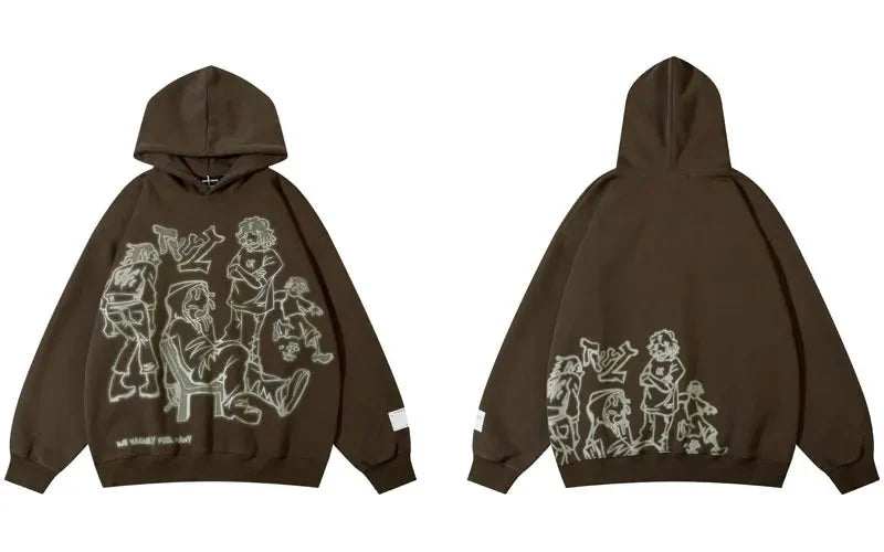 Streetwear Cartoon Hoodie — vista frontale