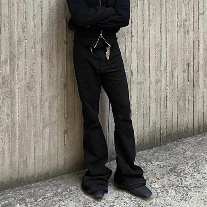 Stretch Baggy Black Flared Jeans — dettaglio