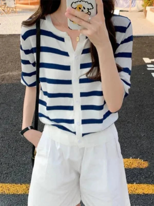 Striped Cardigan Mid Sleeve Cardigan — dettaglio
