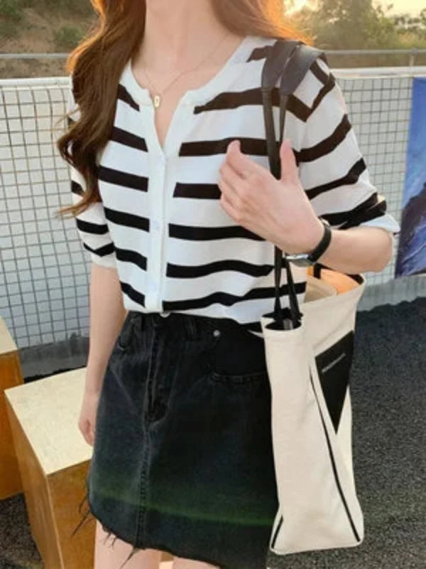 Striped Cardigan Mid Sleeve Cardigan — vista frontale