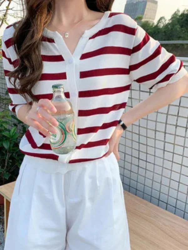 Striped Cardigan Mid Sleeve Cardigan — vista posteriore