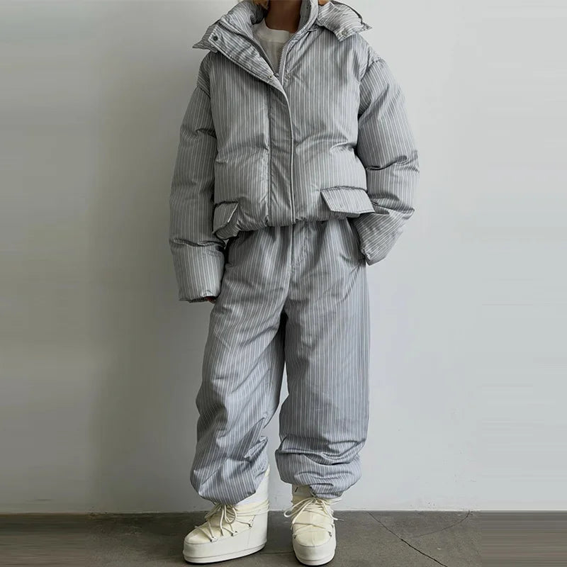 Striped Cotton Coat Trouser Suit Sets — vista laterale