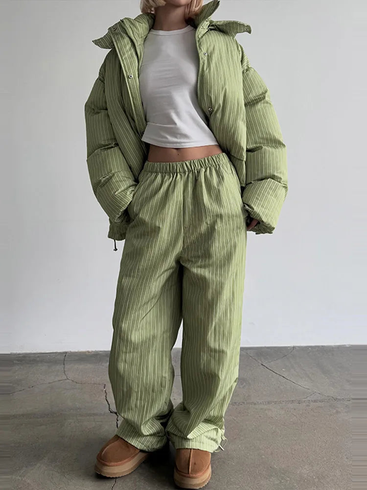 Striped Cotton Coat Trouser Suit Sets — vista posteriore