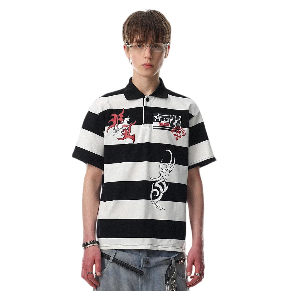 Striped Graphic Short Sleeve Polo Shirt — dettaglio