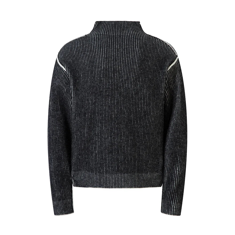 Striped High Neck Knitted Sweater — vista laterale