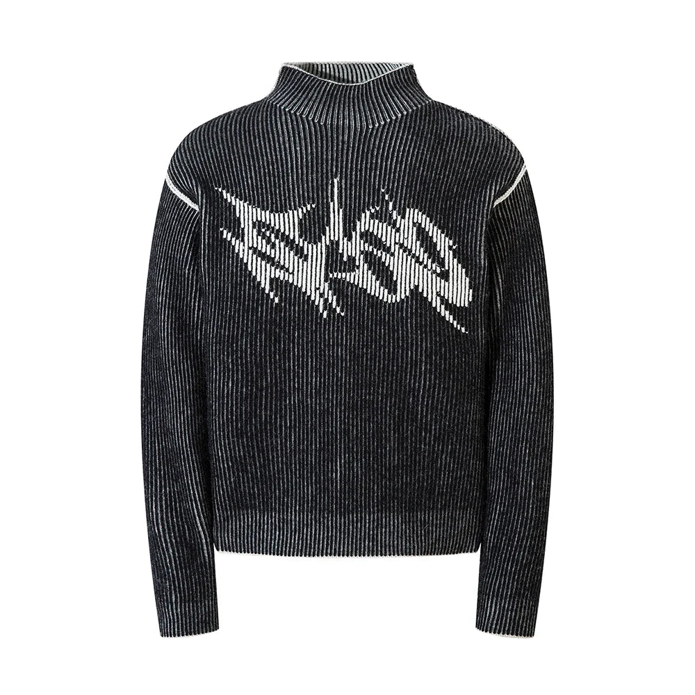 Striped High Neck Knitted Sweater — vista posteriore