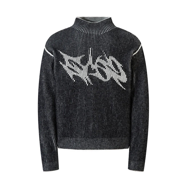 Y2K Striped High Neck Knitted Sweater