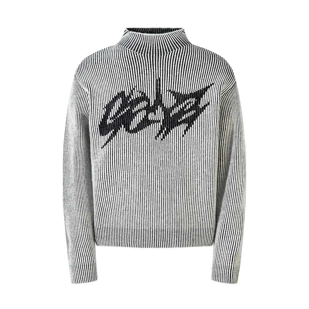Striped High Neck Knitted Sweater — vista frontale