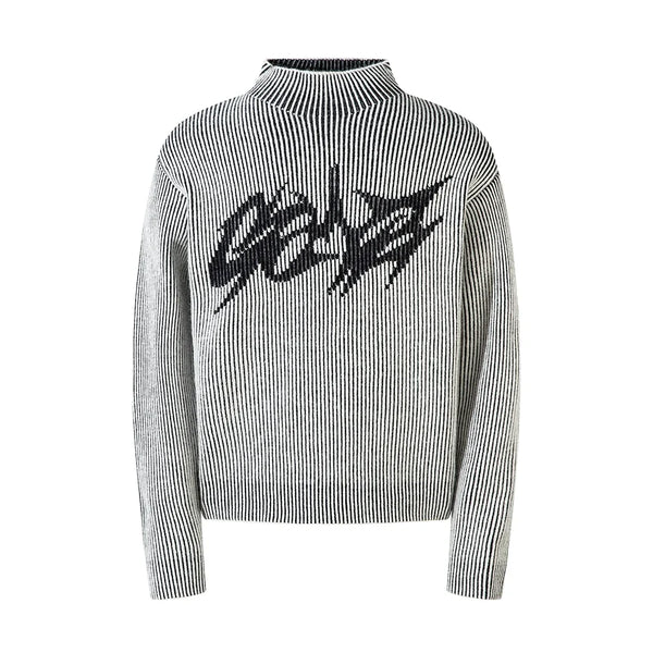 Striped High Neck Knitted Sweater — vista frontale