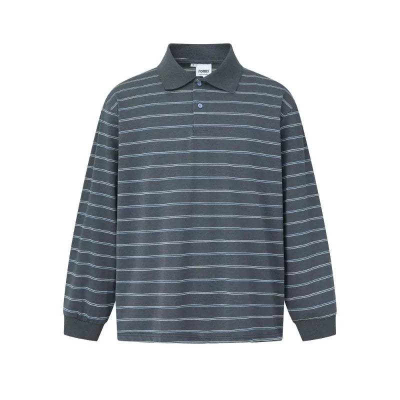 Striped Long Sleeve Polo Shirt — vista frontale