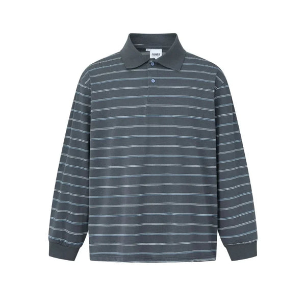 Striped Long Sleeve Polo Shirt — vista frontale