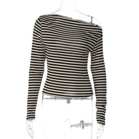 Striped Oblique Off Shoulder Long Sleeve Top — in alternativa