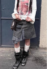 Y2K Striped Patchwork Asymmetrical Denim Mini Skirt